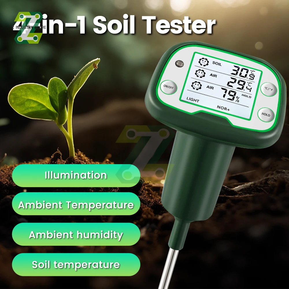

Тестер почвы 4-в-1 с цифровым дисплеем, бытовой анализатор влажности и температуры солнечного света, для выращивания растений в бонсай