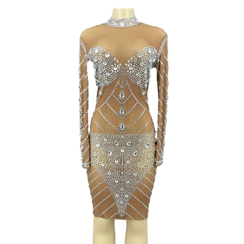 

Женское Сексуальное Серебряное платье стразы с жемчугом прозрачное короткое платье для ночного клуба вечеринки свадьбы дня рождения празднования выпускного вечера танцора