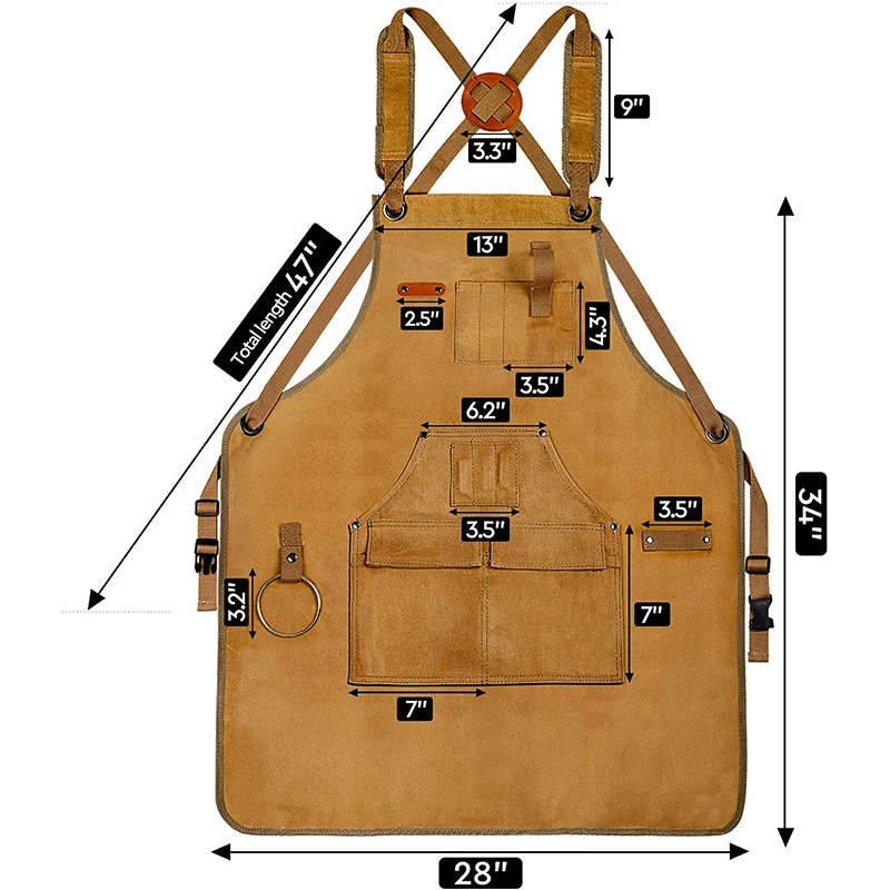 Gardening Kitchen Work Apron Durable Goods Heavy Duty Unisex Canvas With Tool Pockets Cross-Back Straps For Woodworking Painting images - 6