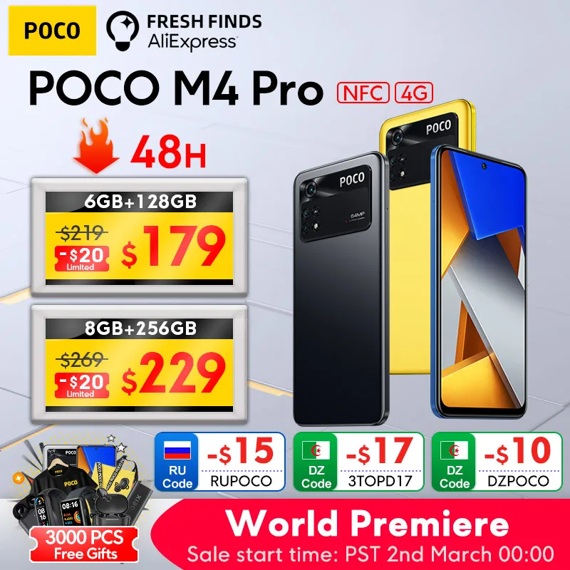 【Estreia Mundial】Global Versão POCO M4 Pro 4G Smartphone 6GB 128GB/8GB 256GB NFC Helio G96 Octa Core 90HZ 33W Pro 64MP Câmera - Melhor Electrónica