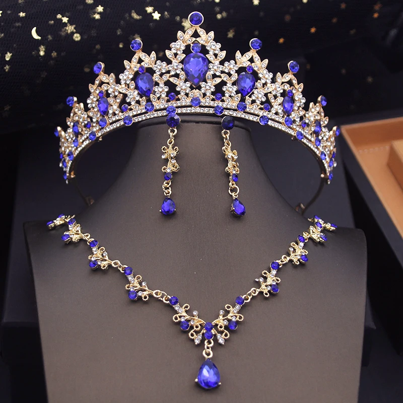 Bridal Jewelry Sets With Tiara Crown Necklace Earring Set Women Girls Wedding Dress Tiaras