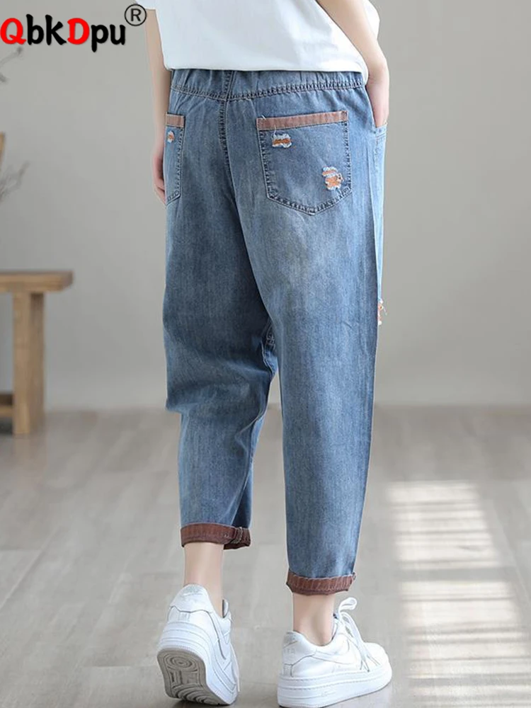 

Ripped Ankle-Length Jeans Vintage High Waist Baggy Harem Denim Pants Woman Drawstring Pantalon New Jeansy Hose Casual Vaqueros