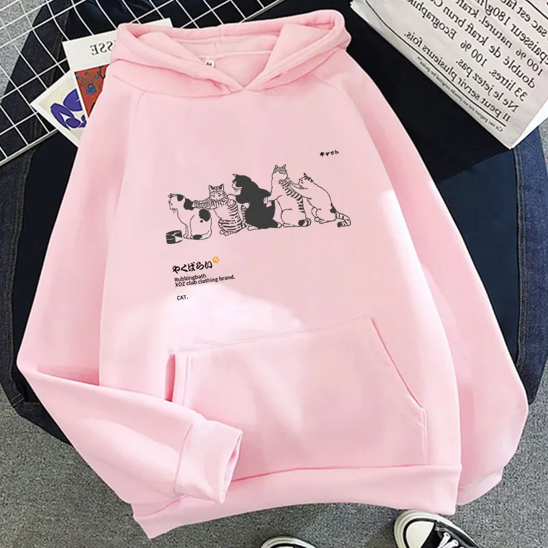 Women\'s Hip Hop Hoodie Streetwear Japanese Kanji Harajuku Funny Cat Sweater Winter Sweater Top Print Oversize hoodies women