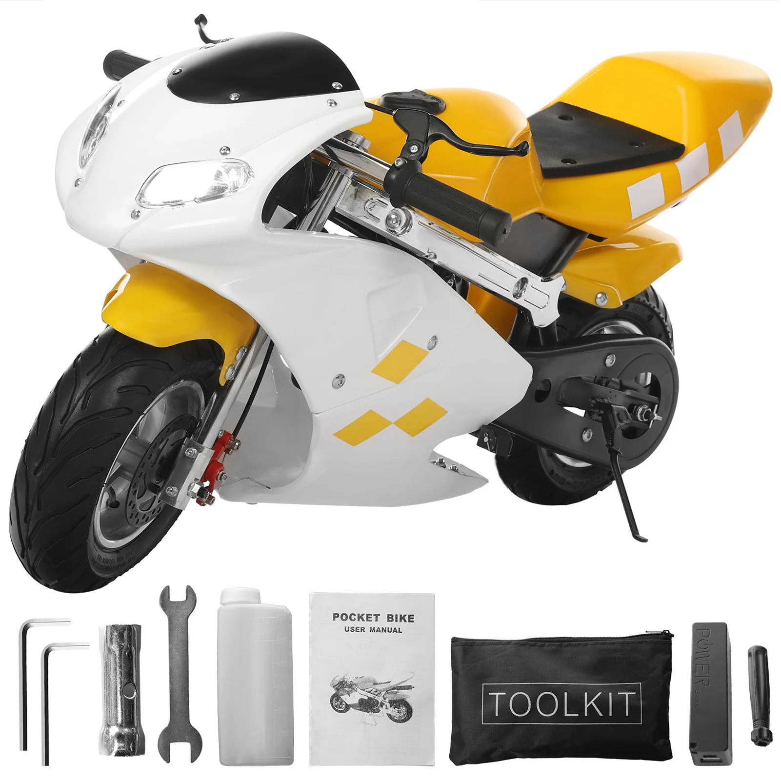 49cc 2 Stroke Pocket Bike, Mini Motorcycle for Kids, Gas Pocket Motorbike with Strong Dual Brake, Racing Max Speed 20Mph