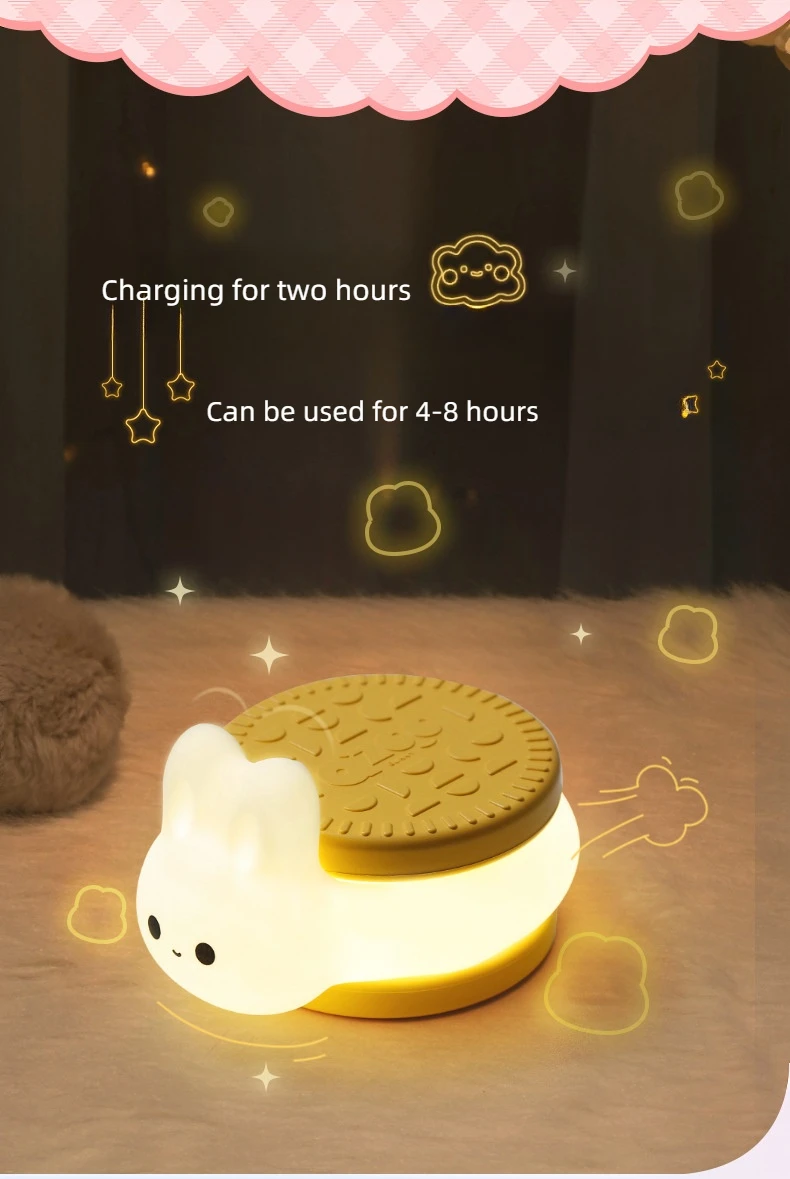 USB Rechargeable Timer Switch LED Night Light Cute Biscuit Rabbit Lamp For Kids Bedroom Dimming Table Pat Lamps Birthday Gift