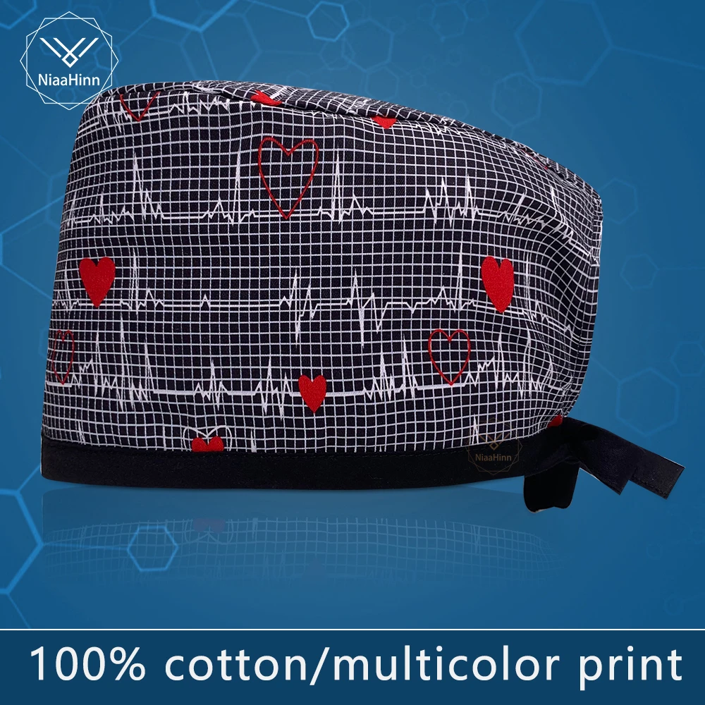 

Print High Quality Cotton Ladies Scrub Hats Beautician Lab Comfort Scrub Cap Unisex Simple Cute Nurse Hat Dentist Surgery Cap