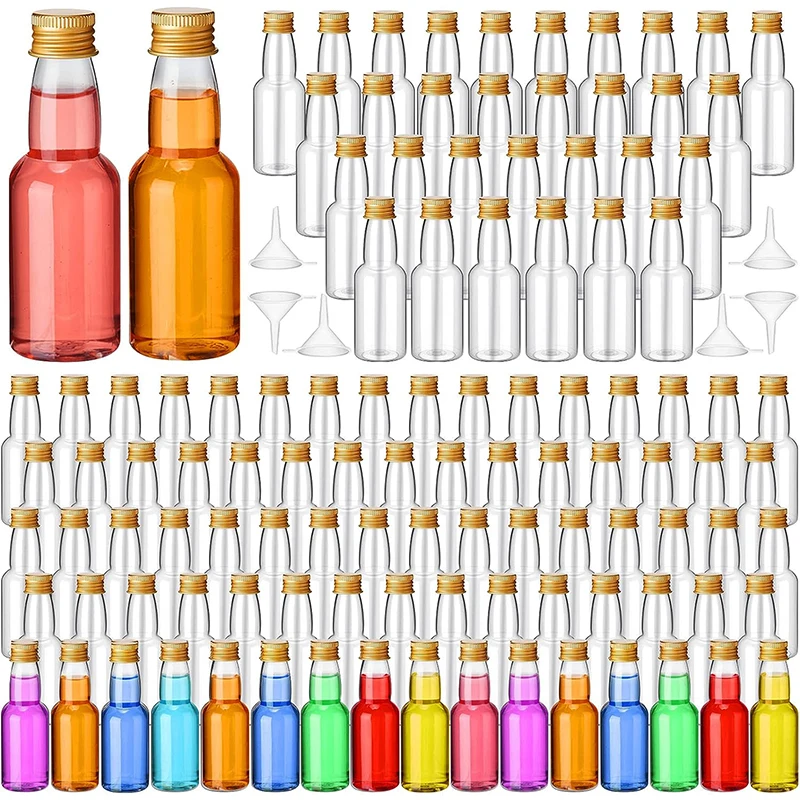 

100Pcs Mini Liquor Bottles, Plastic Spirit Bottle, 1.7 OZ Mini Empty Plastic Alcohol Shot Bottles Funnels, Airtight Shot Bottles