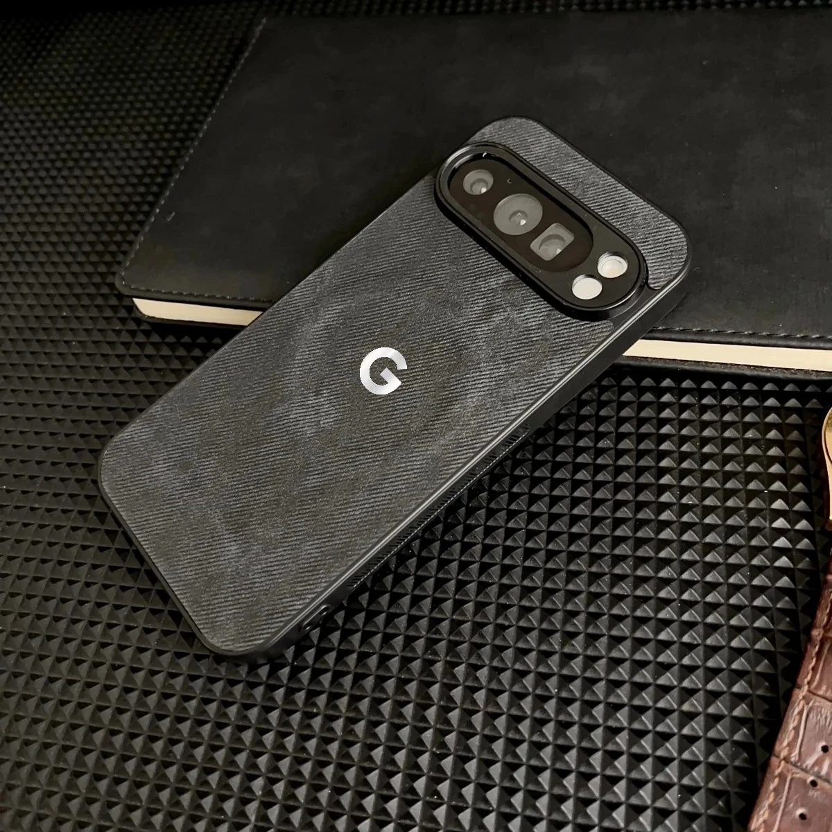 Vintage Denim Texture Magnetic Leather Case with Wireless Charging Compatibility