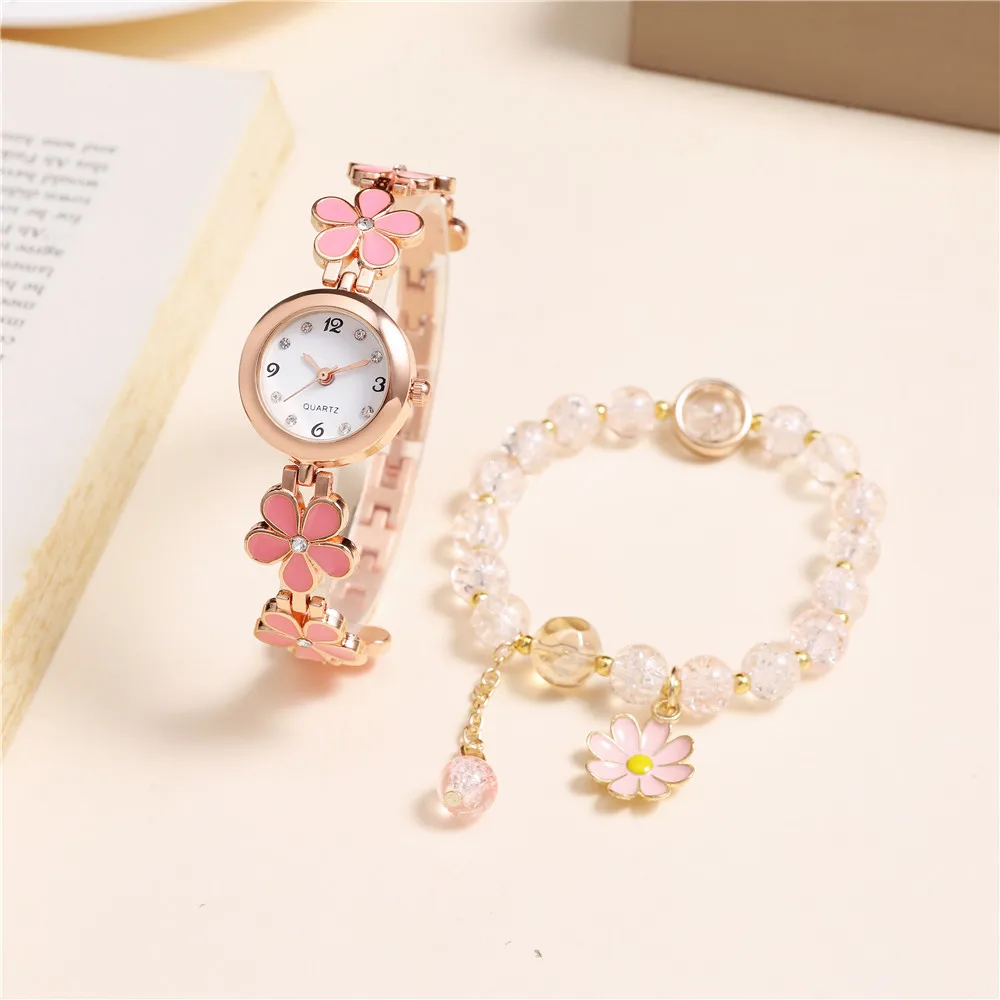 sweet flower style rhinestone quartz women bracelet watch