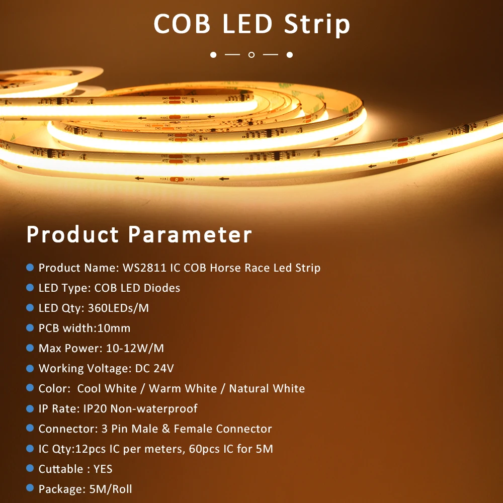 5M 10M 15M WS2811 COB Running Water Strip Light for 24V 400W PIR Motion Sensor LED Stair Controller Staircase Lighting Decor 2