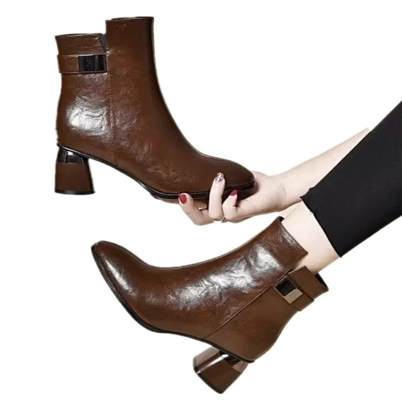 Women's Pionted Toe Ankle Boots Autumn New Side Zipper High Heel Shoes for Women Dress Office Chunky Heel Ladies Chelsea Boots