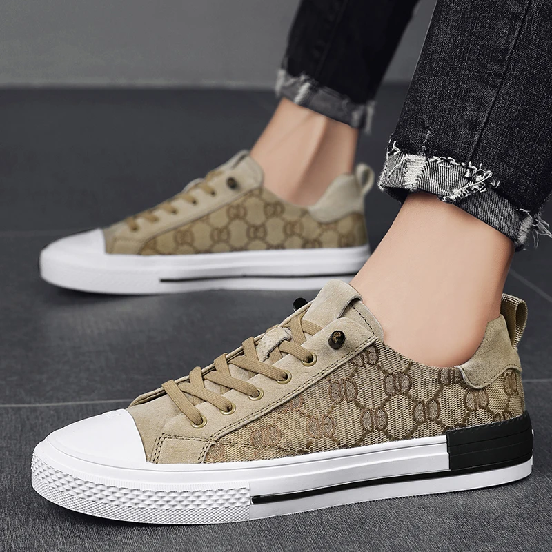 HKDQ Hot Khaki Men's Canvas Shoes Lightweight Vulcanized Shoes Men Fashion Casual Flats Sneakers Comfy Breathable Men Espadrille