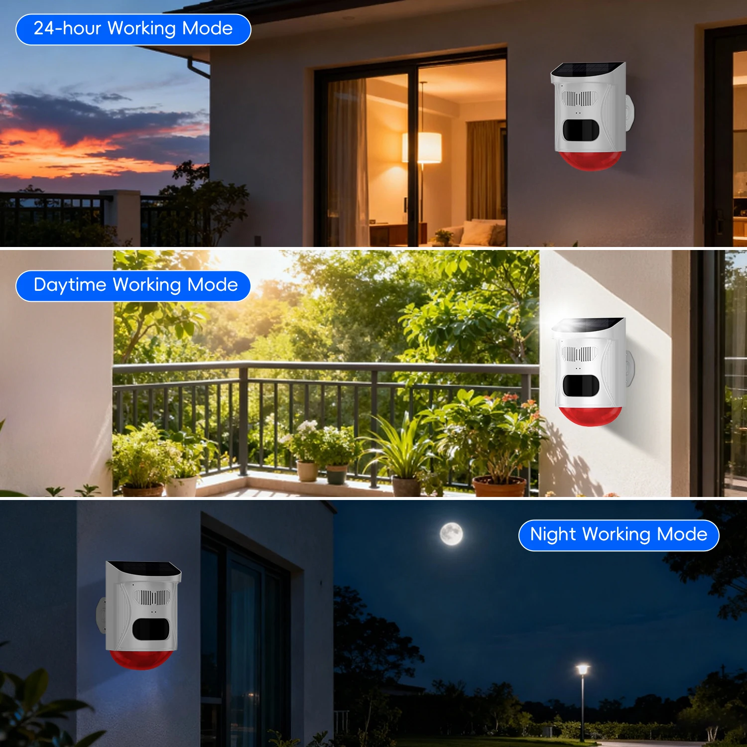 Solar Powered Security Alarm: Wireless PIR Motion Sensor Siren with Red Flashing Light, Waterproof Outdoor Garage Alarm System - 5