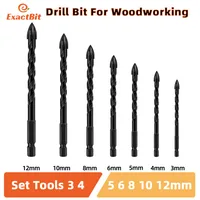 ExactBit Cross Hex Tile Drill Bit For Glass Concrete Ceramic Tile Hole Opener Tunsten Carbide Hard Alloy Bits Set Tools 3-12mm 1