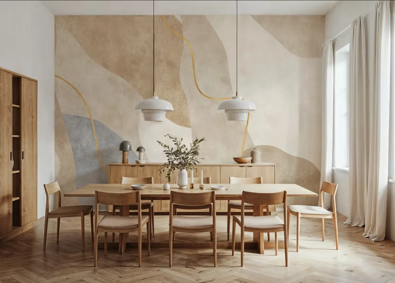 Papier peint mural sur mesure aux tons beige doux, crème et gris brun, texture mélangée, décoration murale en ciment coloré 1