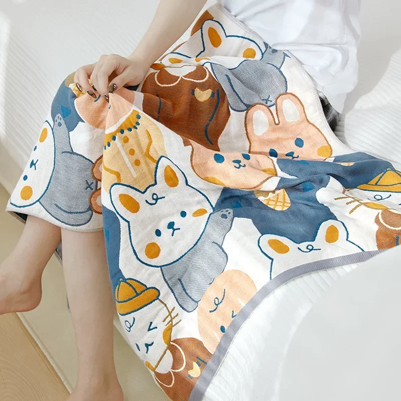 Kawaii cotton gauze bath towel for adult skin-friendly easily absorbent quick-drying children cartoon large towel 70x140cm 2