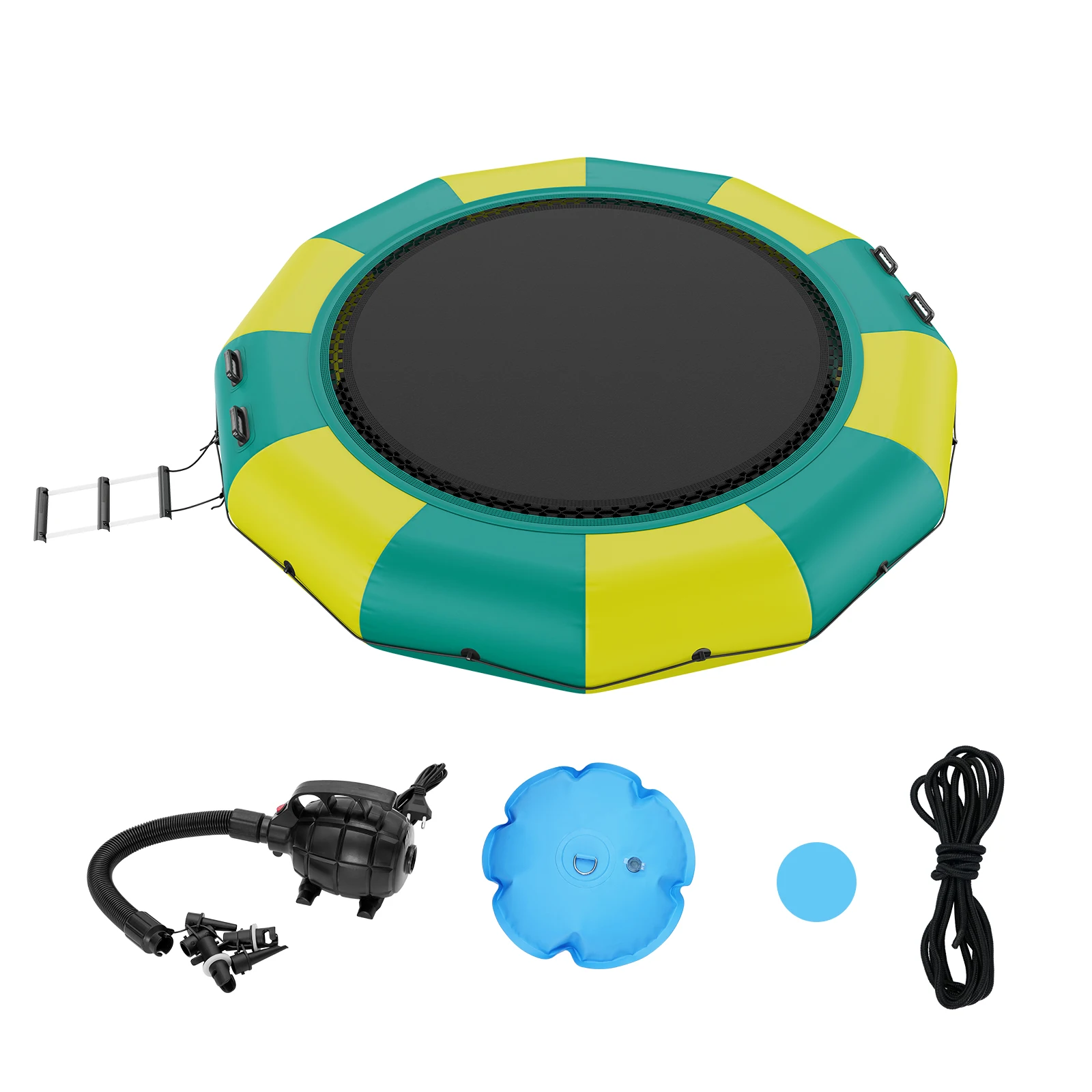 VEVOR 12ft Inflatable Water Bouncer with Bounce Swim Platform with 3-Step Ladder & Electric Air Pump for Pool Lake Water Sports