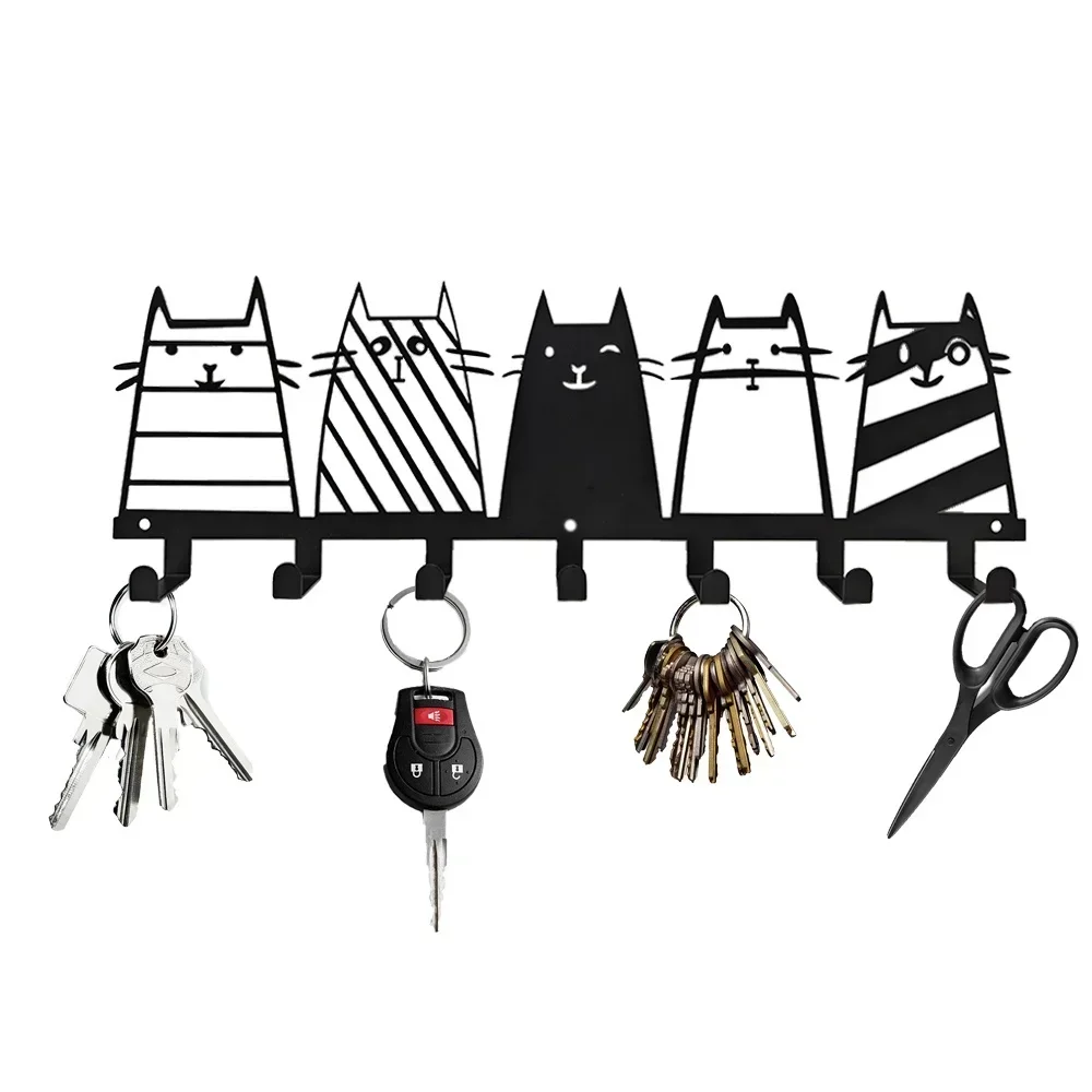 Cute Cat Decorative Hook, 7 Hooks Key Hook Rack, Modern Coat Rack, Cat Decor Wall Mounted Coat Rack Coat Hanger Key Holder 3
