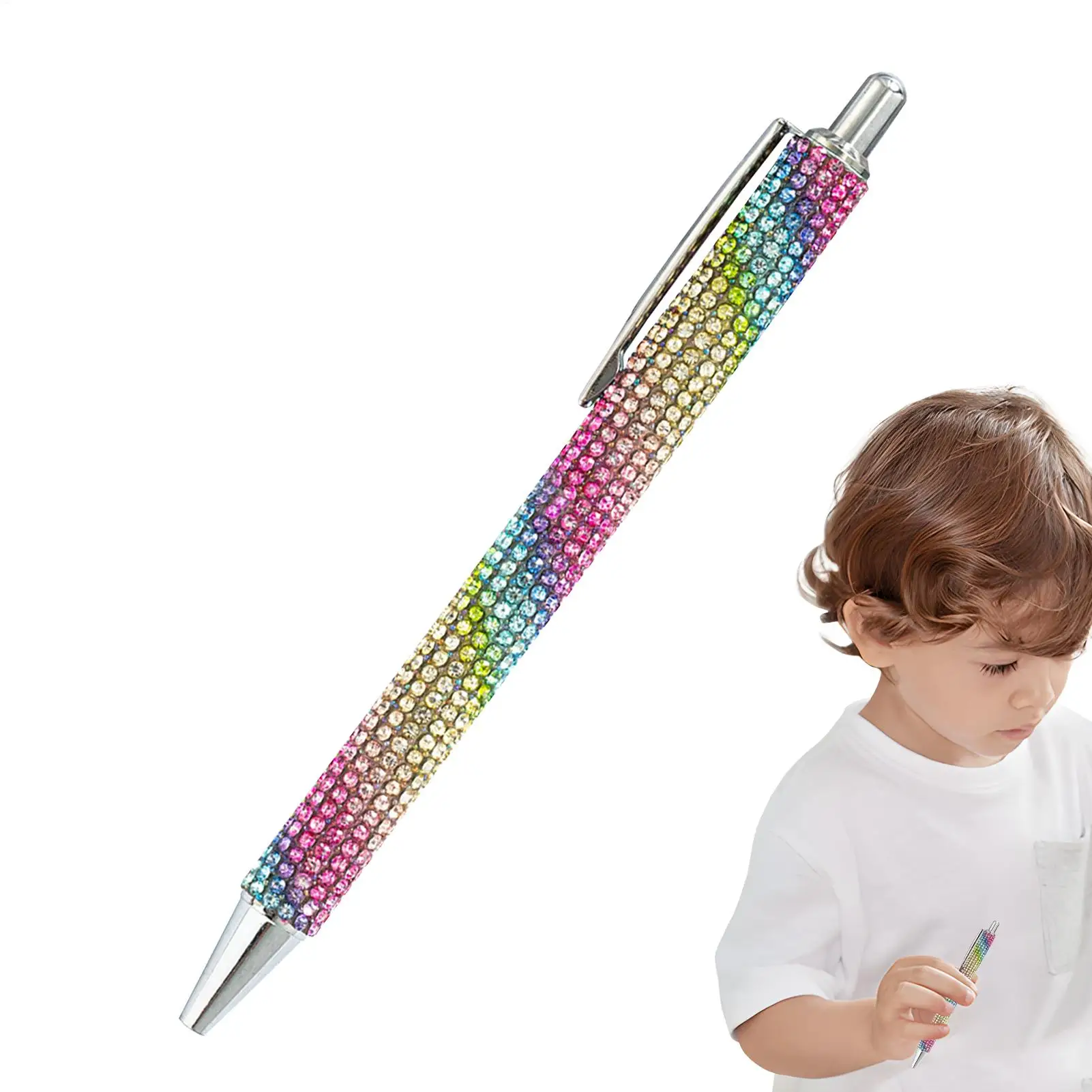 Kugelschreiber Perle Strass Kugelschreiber Einziehbare Tinte Strass Stift Luxus Strass Niedlich Roségold Metall Briefpapier – Detail 6