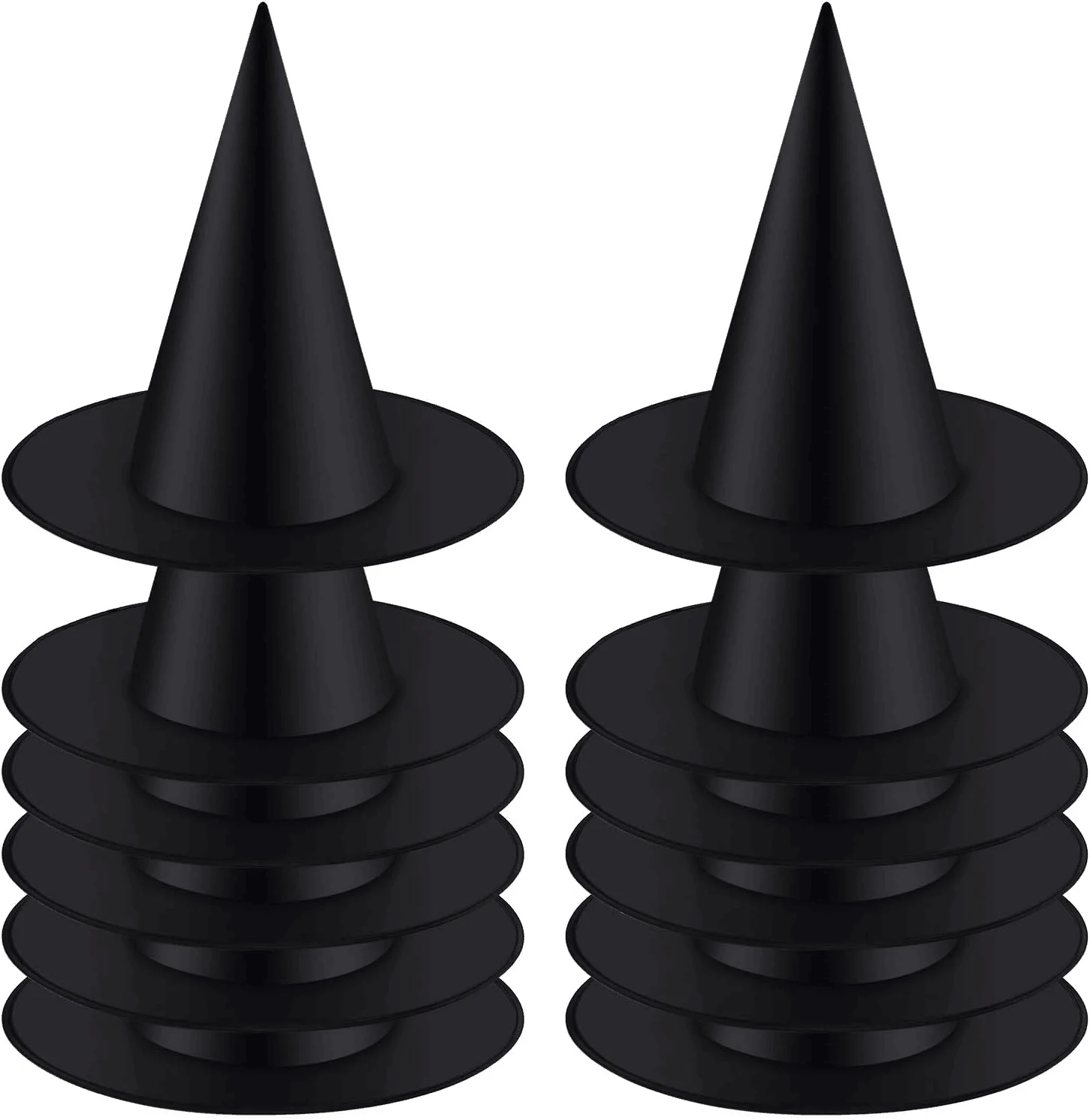 12-Piece Black Halloween Witch Hat Set - Hanging Costume Accessories