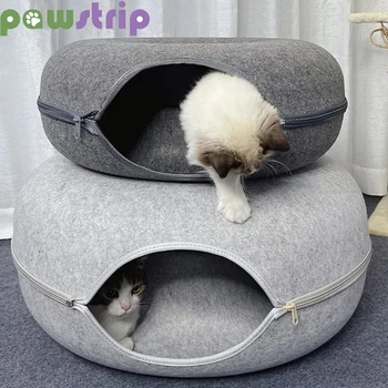 도넛 고양이 침대 분리형 고양이 터널 인터랙티브 장난감 침대, 이중 사용 펠트 실내 고양이 집, 고양이 스포츠 장비, 고양이 용품