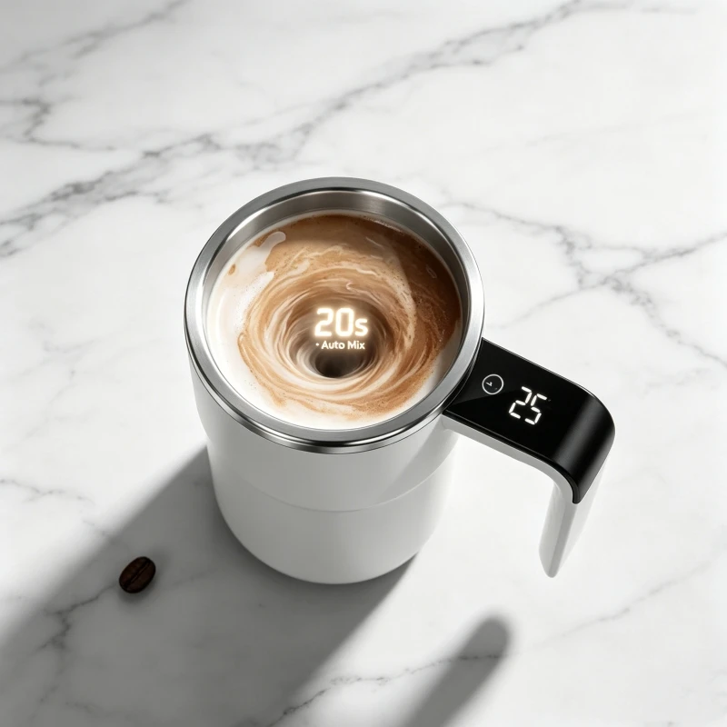 Taza Autoagitadora con Pantalla de Temperatura, Taza de Café con Mezcla Automática de 380 ml, Taza Eléctrica Recargable USB Tipo-C con Pantalla LED Digital, Mezcla Automática de 20 Segundos para Café, Chocolate, Batidos de Proteínas, Pared Interior de Acero Inoxidable 304, Base de Silicona Antideslizante