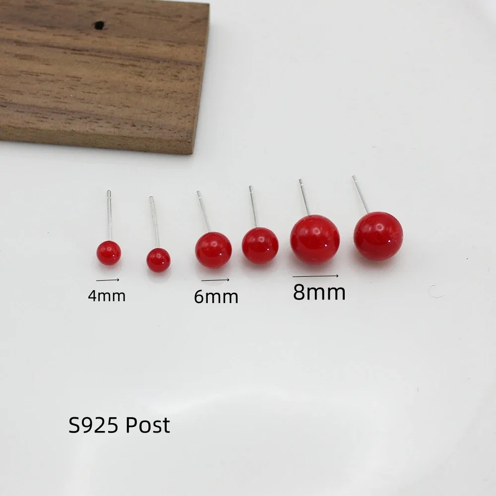 Oivzziy Set Di 3 Paia Di Orecchini In Argento 925 Con Perla Rossa – 4mm, 6mm, 8mm