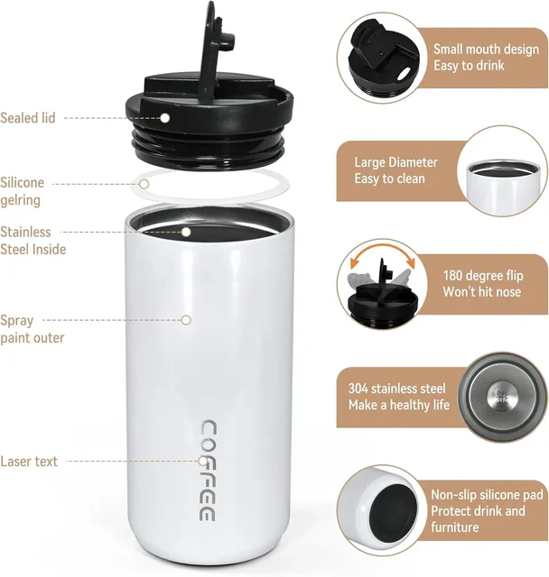 400ML Stainless Steel Coffee Cup Travel Thermal Mug Leak-Proof Thermos Bottle Tea Coffee Mug Office Business Style Thermos 2