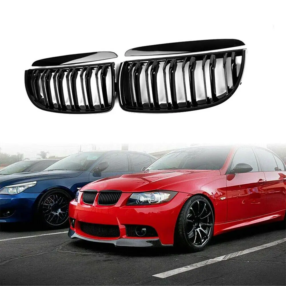 

For 05-08 BMW 3 Series E90 E91 Gloss Black Front Kidney Dual Slat Grill Grille