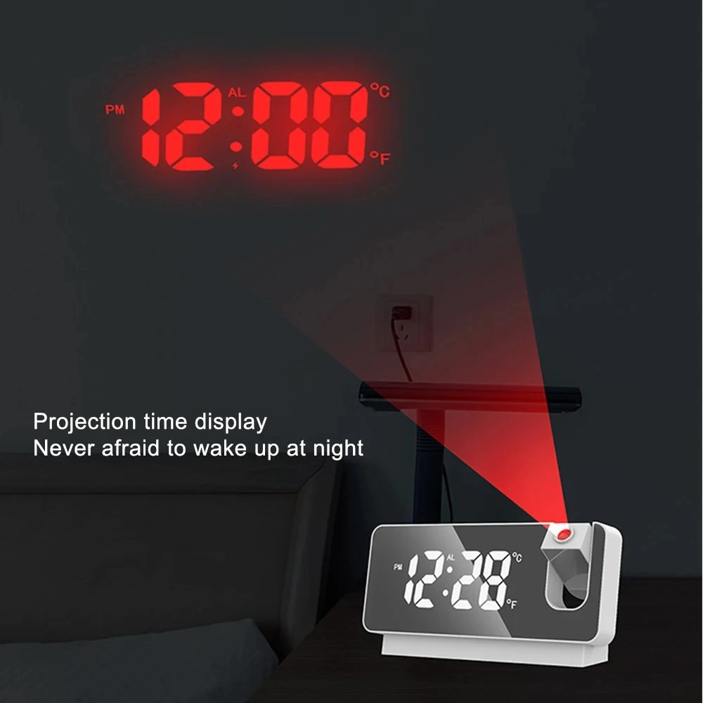 Color 180 ° rotating LED digital projection alarm clock USB electronic ceiling projector alarm clock bedside table clock 2