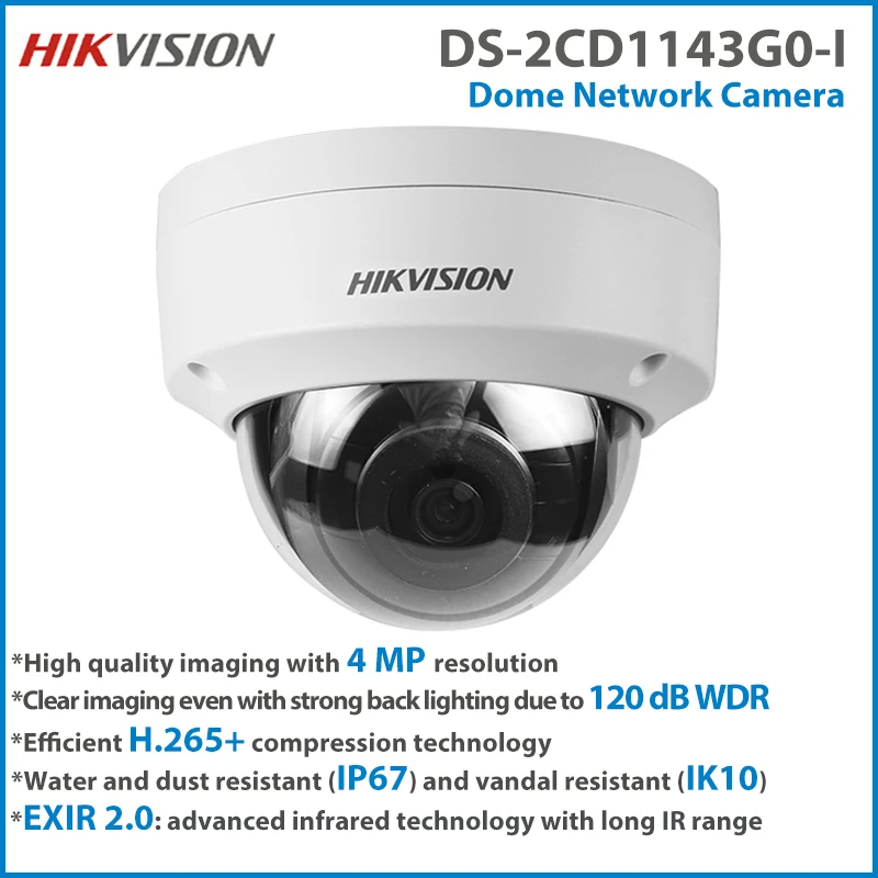 Hikvision Poe Camera 4Mp Outdoor Night Vision Fixed Waterproof Monitor Antivandalo Ir 30M Dome Network Camera Ds-2Cd1143G0-I