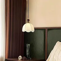 Petit lustre de chevet de chambre à coucher médiévale française, Style rétro wabi-sabi, tissu en bois, éclairage suspendu pour vestiaire 5