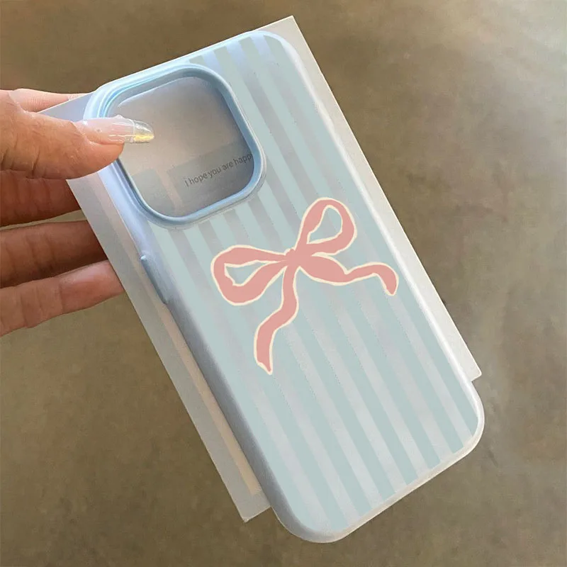 Pink Bow Pattern 2-in-1 Stylish Stripe Phone Case Cover
