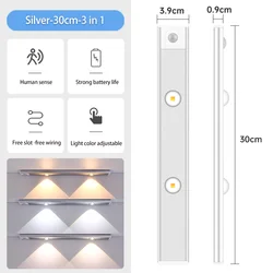 Sleek Aluminum Wireless Motion Sensor Night Light (Silver 30cm)