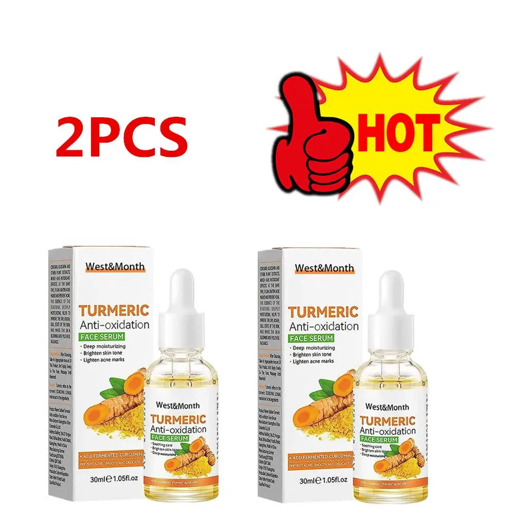 2PCS Remove Dark Spots Turmeric Essential Oil Anti Wrinkle Face Serum Therapeutic Acne Shrink Pores Whitening Moisturizing Skin 2pcs snail essence skin care face cream serum whitening anti wrinkle anti aging hydrating moisturizing facial creams cosmetics