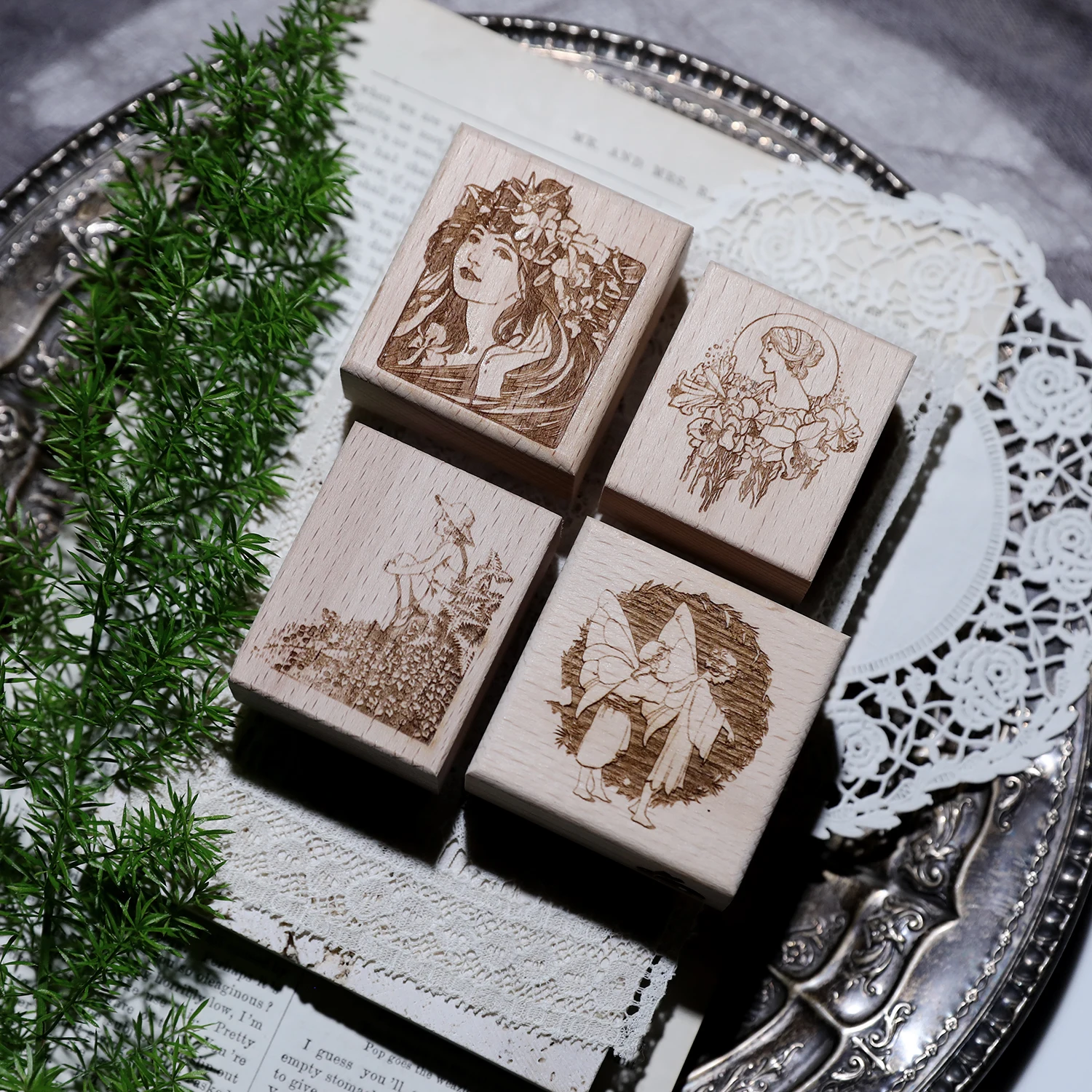 Description Picture 6 of itemRetro Fairy Flower Girl Mushroom Wooden Rubber Stamp Set DIY Scrapbooking Photo Album Card Making Wood Seal