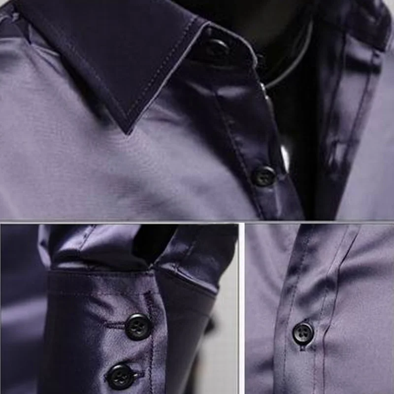 Mens dress shirt Men's emulation silk long-sleeve dress shirt