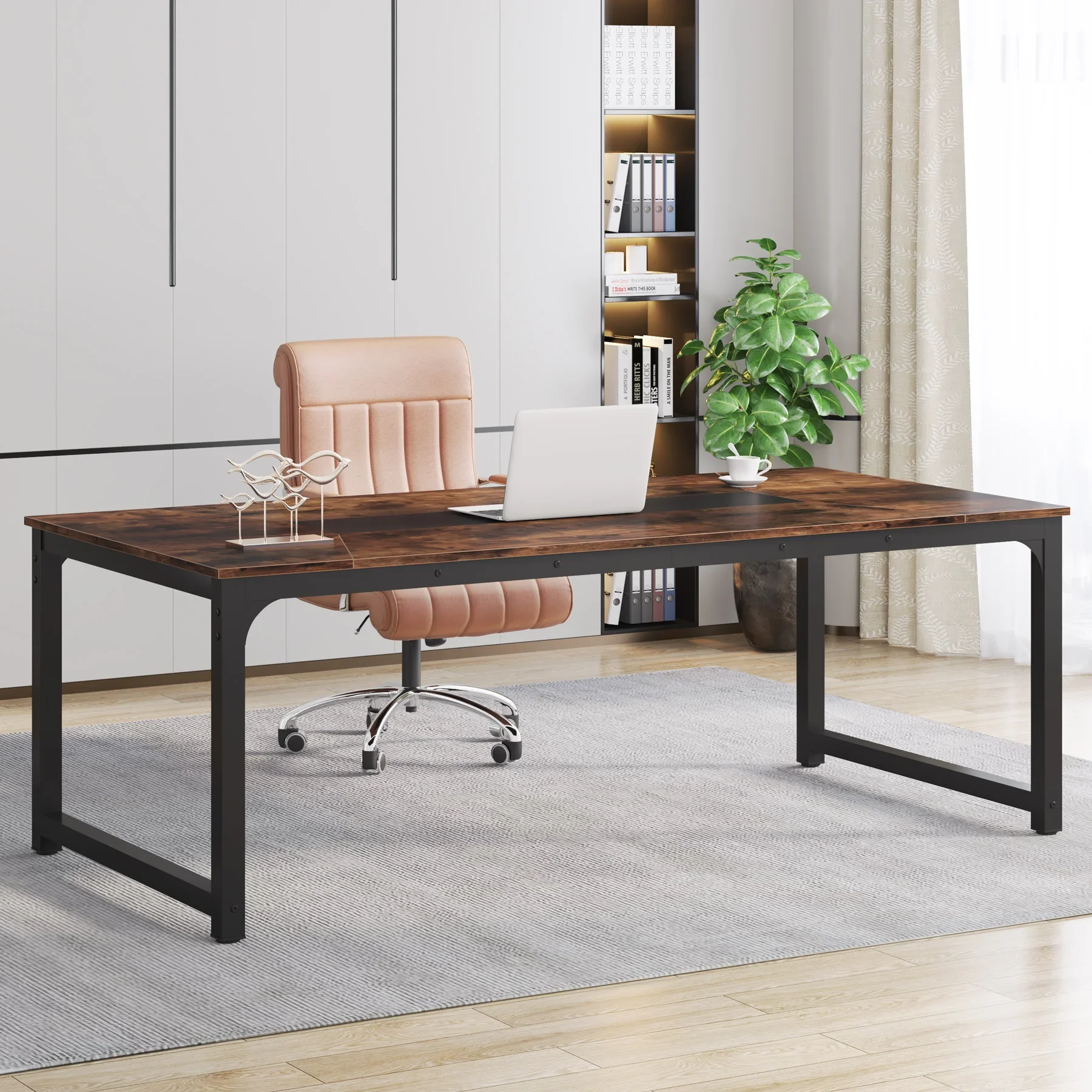 Extra wide computer desk for triple monitor setup
