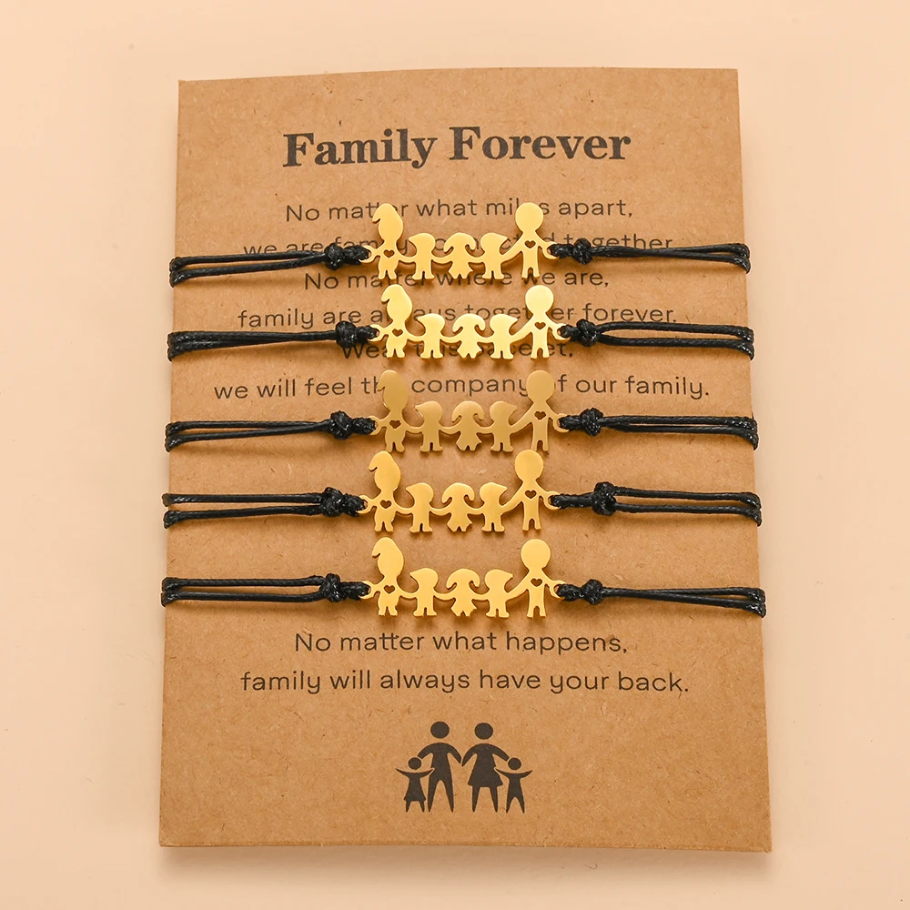 Family Love Mom Dad Kids Bracelets Set Fashion Silver Gold Color Stainless Steel Charm Bracelet Birthday Gifts for Family