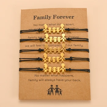 Family Love Mom Dad Kids Bracelets Set Fashion Silver Gold Color Stainless Steel Charm Bracelet Birthday Gifts for Family