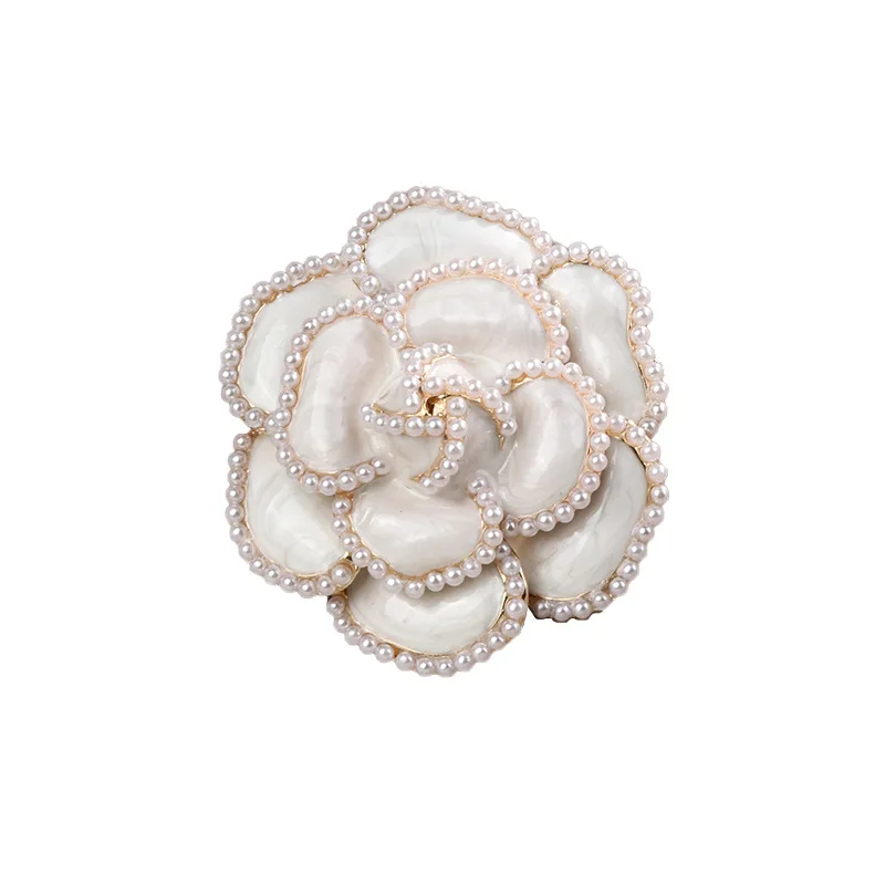 Top Brand Women Enamel Camellia Pearl Brooches High Quality Flower
