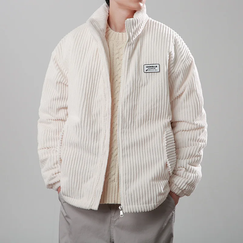 Winter Corduroy Parka Jacket Men Cotton Padded Parkas Autumn Puffer Jacket Male Vintage Korean Man Stand Collar Windbreaker Coat