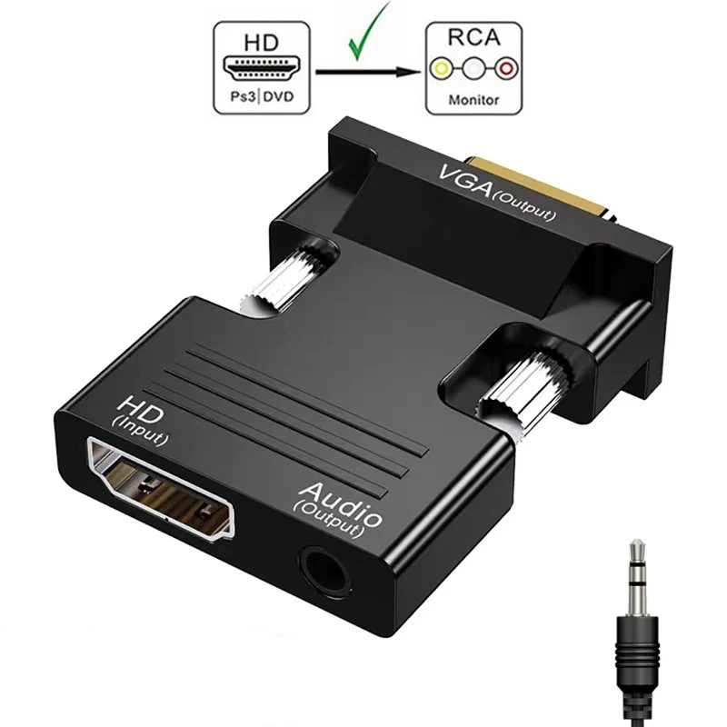 HDMI Compatible Female To VGA Male Converter Adapter 3.5mm Audio Cable for PS4 Monitor Projector PC Laptop 1080P HD To VGA