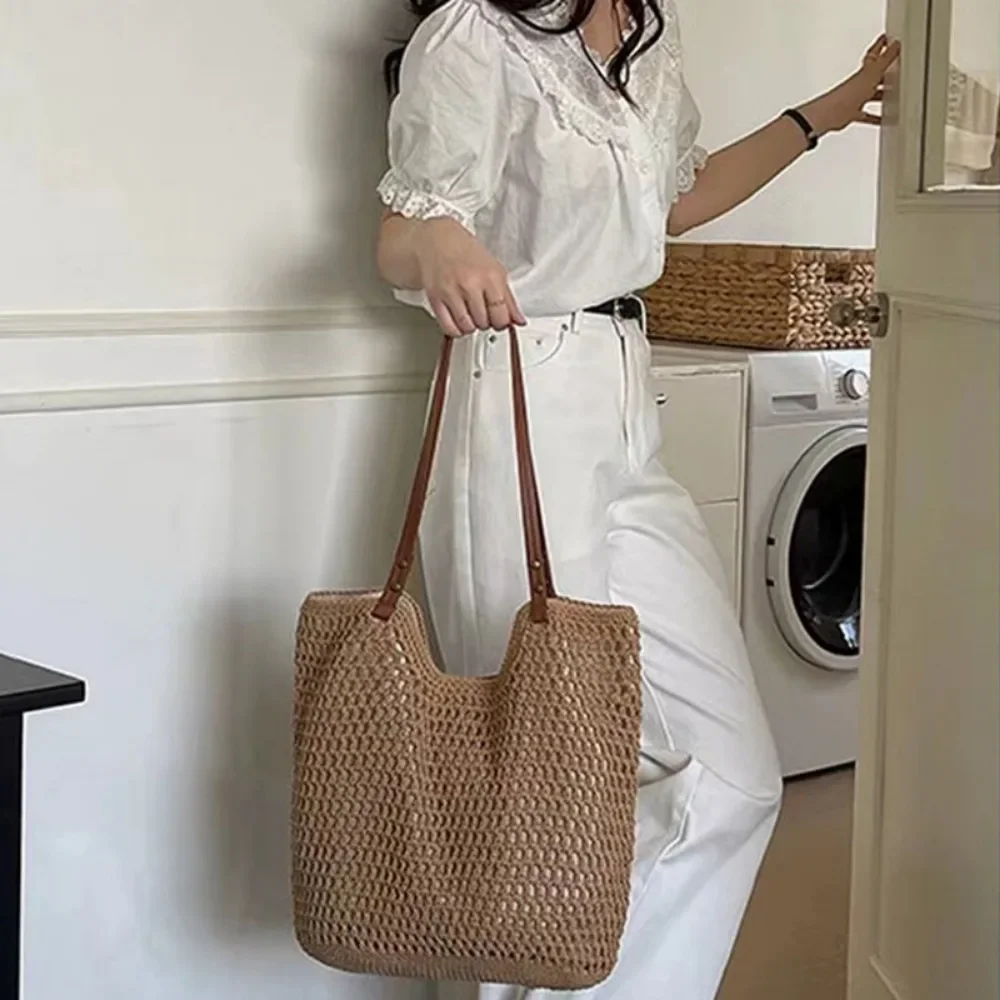 Women's Backpack Handmade Weaving Handbag Shoulder Bag Literary Retro Beach Holiday Outdoor Camping Picnic Bag