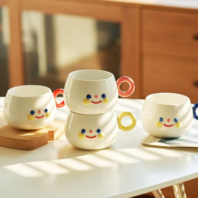 Creativo arcobaleno viso sorridente tazza di caffè al latte carino ceramica  coppia domestica tazza di Bestie tazza di cartone animato tazza per bere  per le donne bambini - AliExpress