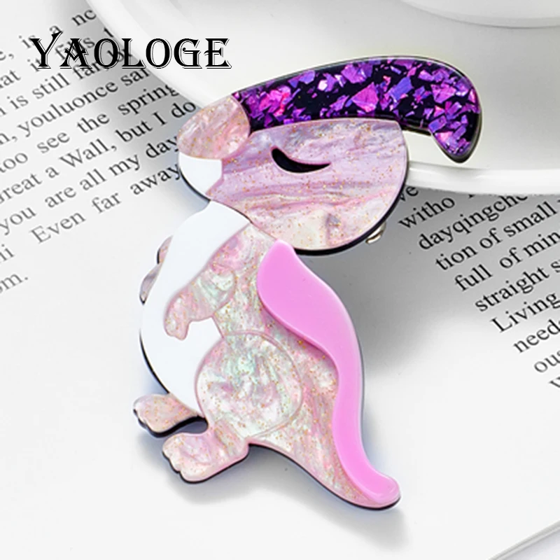 

YAOLOGE Cute Pink Dinosaur Women Brooches Acrylic Material Lovely Animal Shape Brooch for Women's Clothing Gifts Drop Shipping