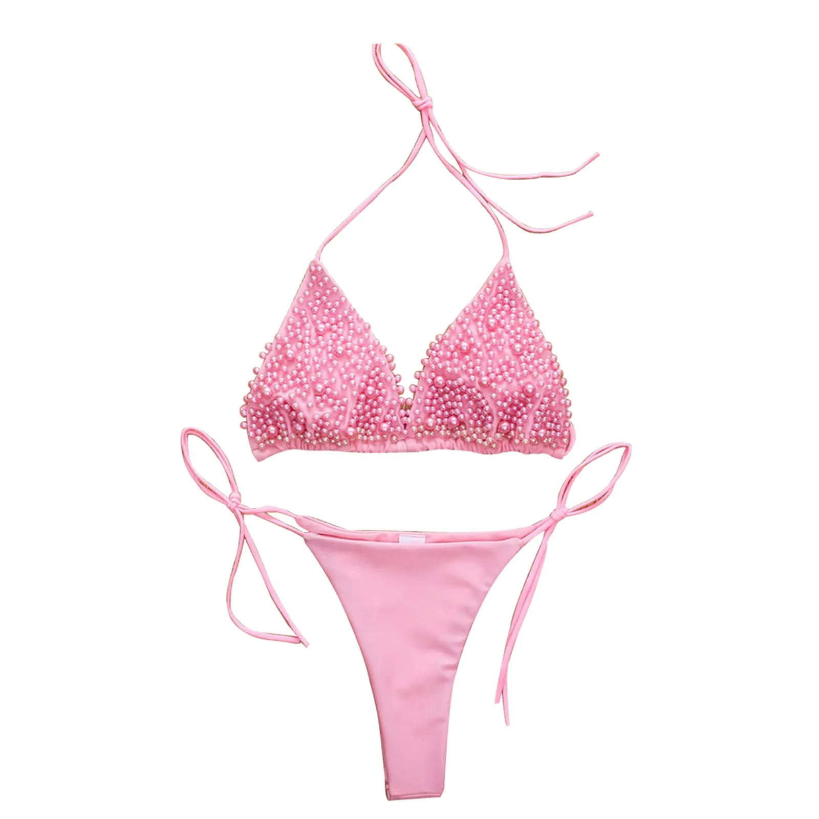 

Однотонное бикини с бисером, женский купальник с низкой талией, купальный костюм из 2 предметов, комплект бикини, купальники, 수영영영복 복 baño mujer