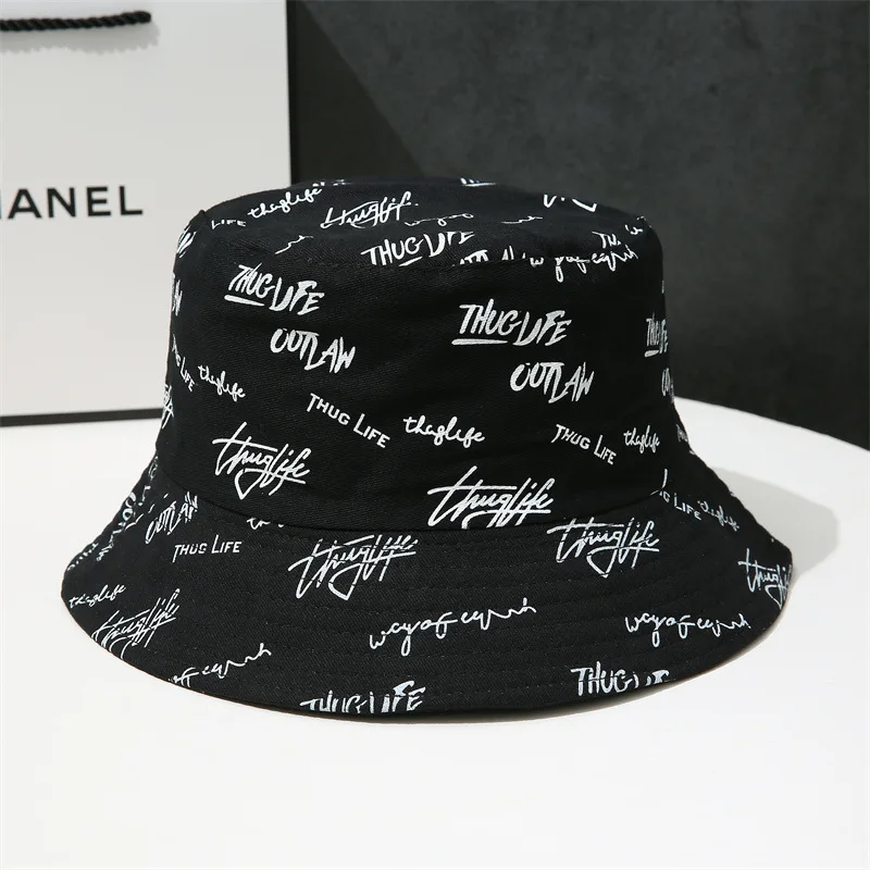 Fisherman Hat Fishing Hats Double-sided Wear Fishing Hat Spring Bucket Hats Women Men Graffiti Embroidery Cap Panama Hat Fisherman Cap