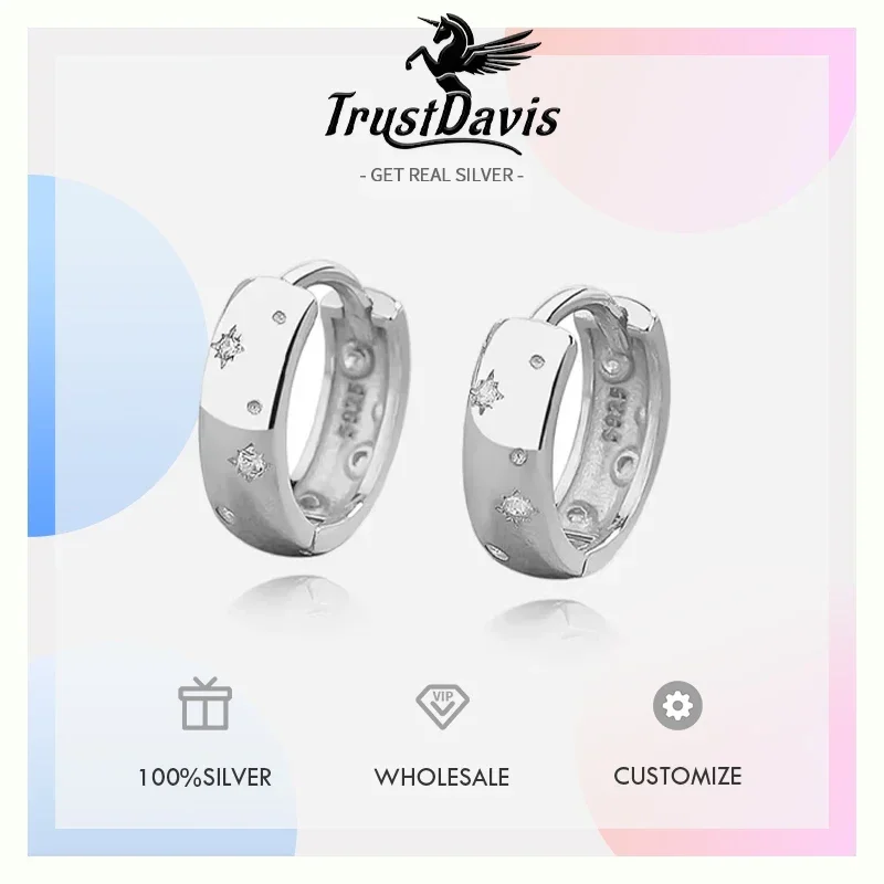TrustDavis 리얼  18k glod 별 후프 귀걸이 여성용 딸 소녀 Daily Fine Jewelry DS4160