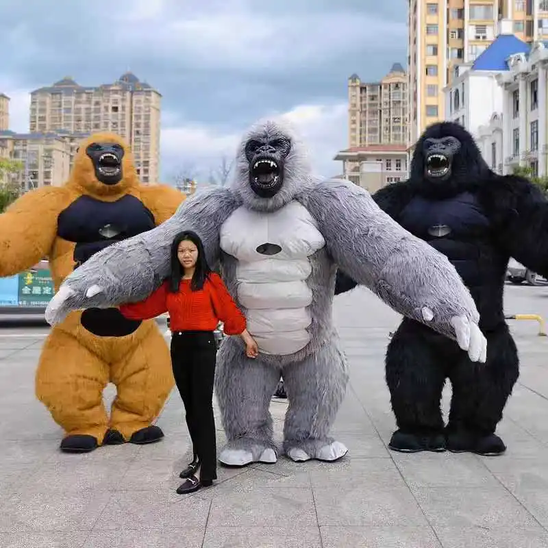 Disfraz inflable gigante de gorila, mono de actuación, traje de
